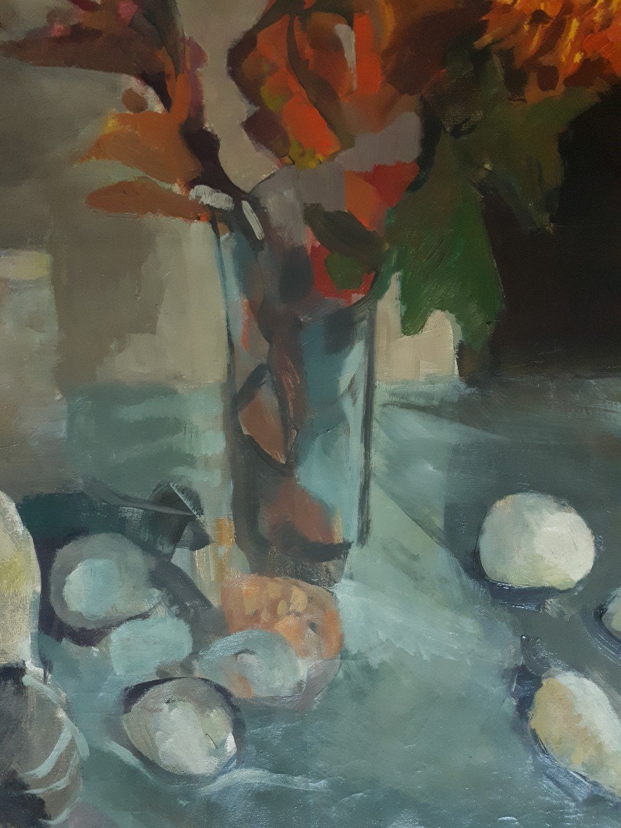 Large Painting Oil On Canvas Still Life Bouquet Of Flowers 1960/1970-photo-2