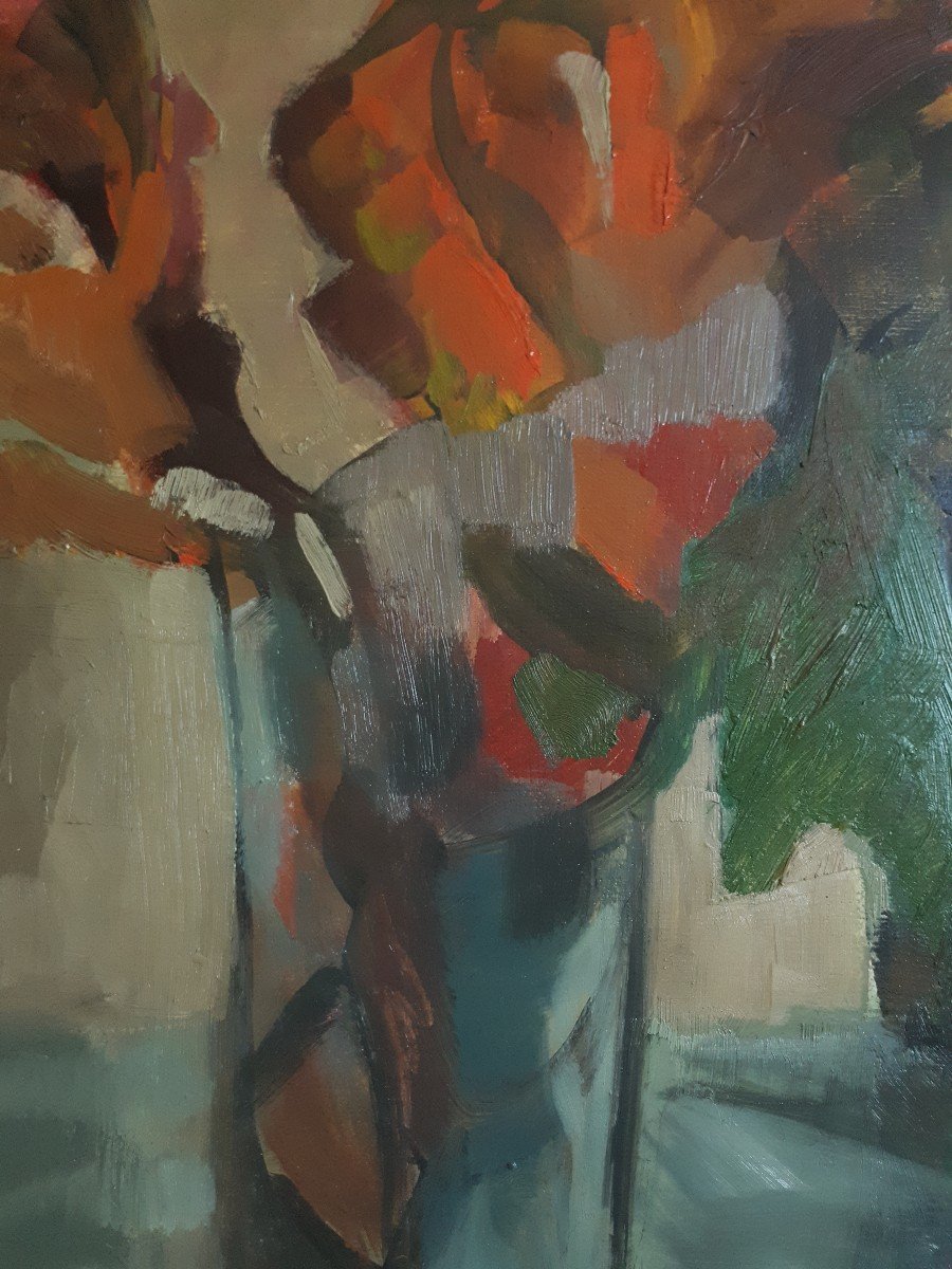 Large Painting Oil On Canvas Still Life Bouquet Of Flowers 1960/1970-photo-3