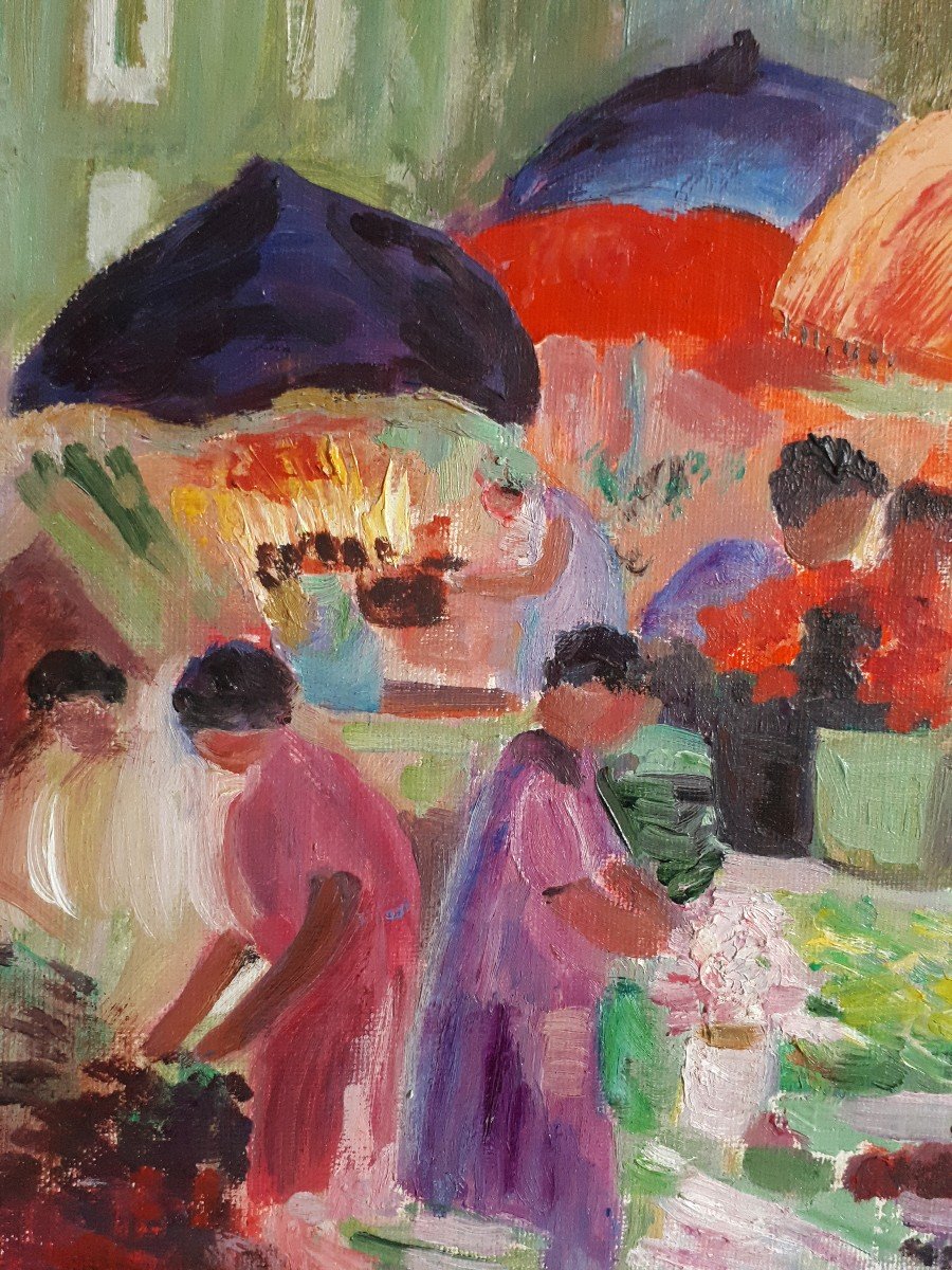Jean Latour (1907-1973) Market Scene Oil On Panel-photo-3