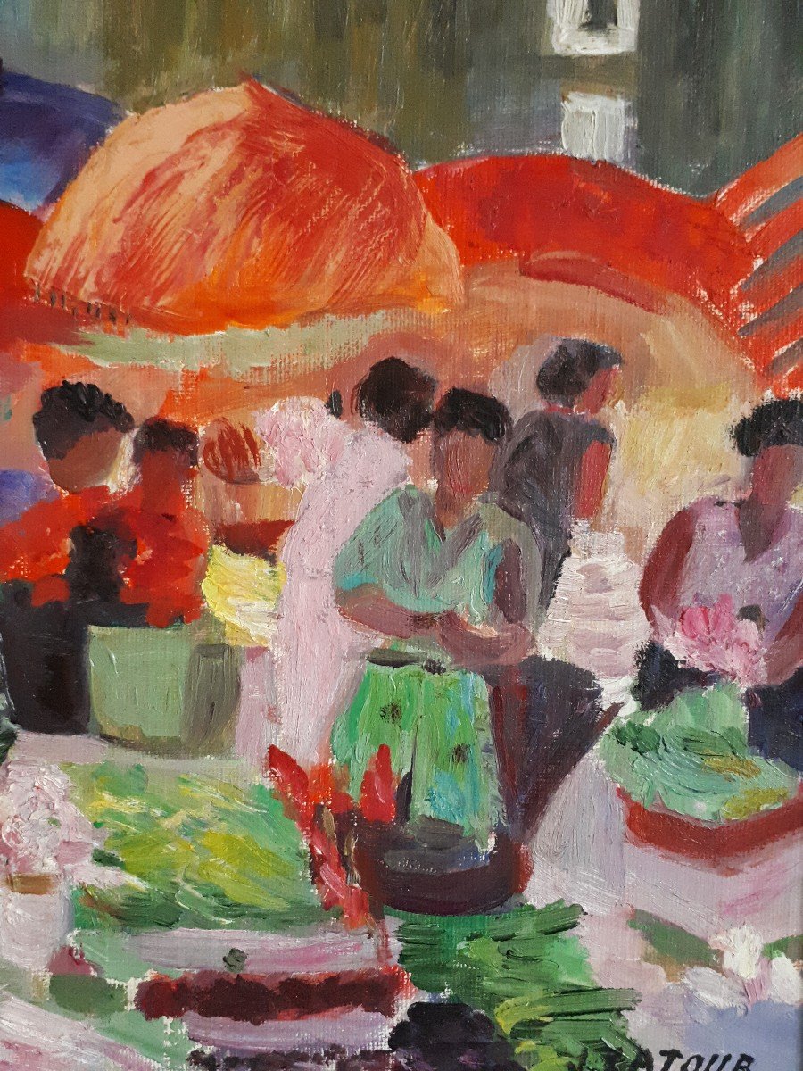 Jean Latour (1907-1973) Market Scene Oil On Panel-photo-1