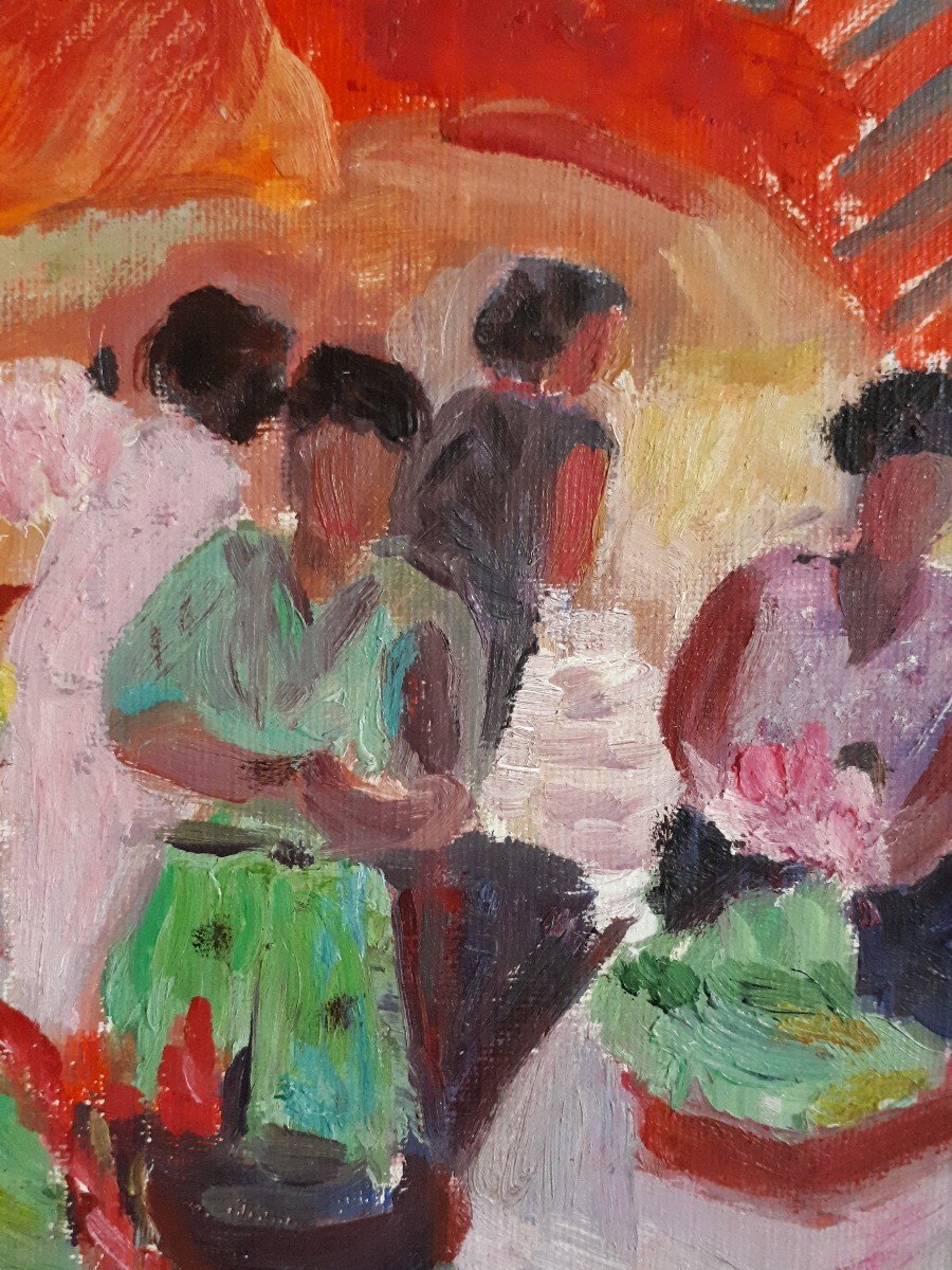 Jean Latour (1907-1973) Market Scene Oil On Panel-photo-4