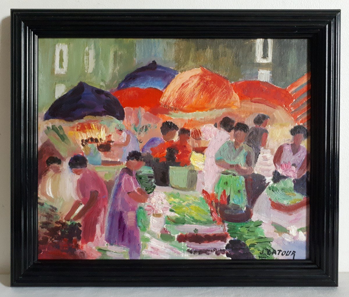 Jean Latour (1907-1973) Market Scene Oil On Panel