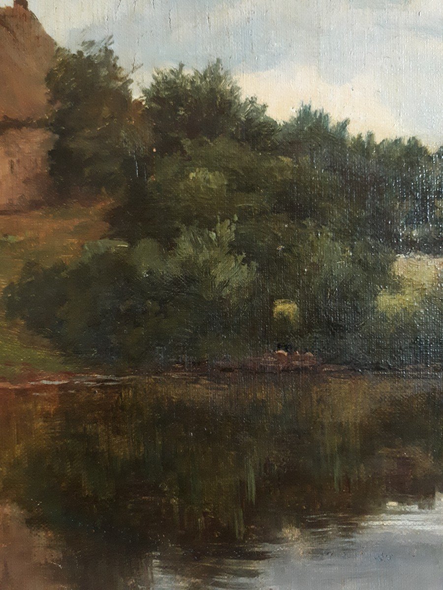 Hugues François VERTET (1847-1924) huile sur toile paysage lacustre du Morvan 19ème-photo-1