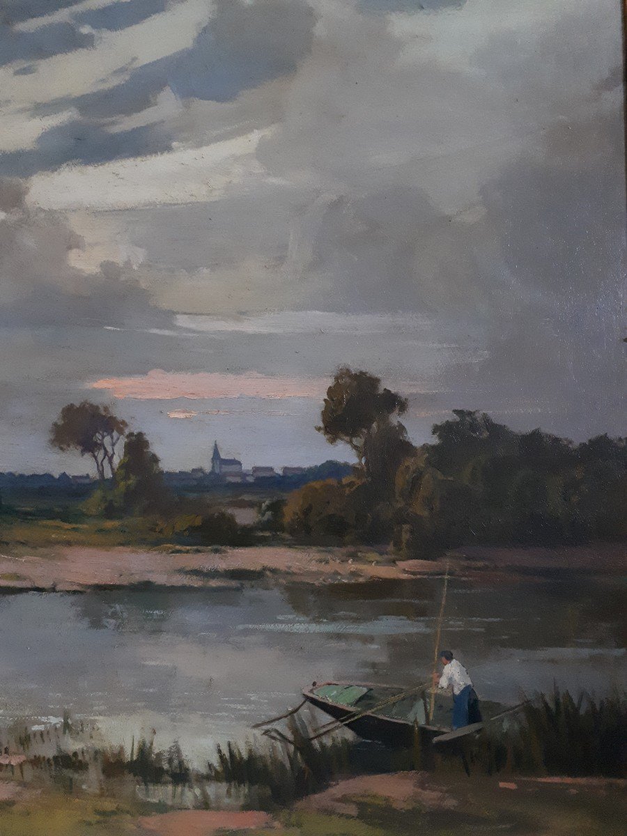 Pierre ROBLIN (XIXème-XXème) huile sur panneau paysage lacustre-photo-4