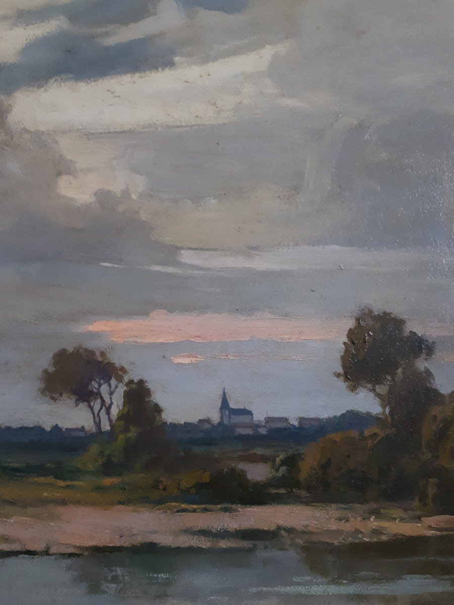 Pierre ROBLIN (XIXème-XXème) huile sur panneau paysage lacustre-photo-2