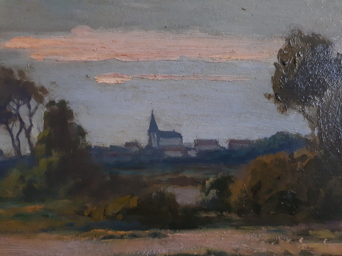 Pierre ROBLIN (XIXème-XXème) huile sur panneau paysage lacustre-photo-3