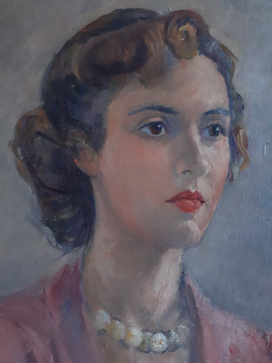 Jeanne Louise Gauzy (1886-1968) Oil On Canvas Portrait Young Woman-photo-1