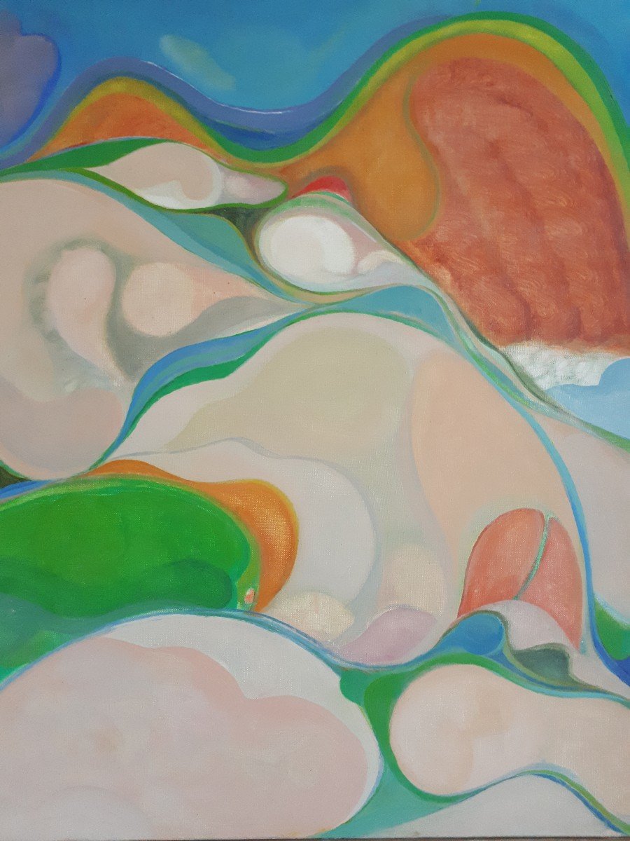 Karin Grotkop Large Oil On Canvas Female Nude Abstract 1973-photo-3