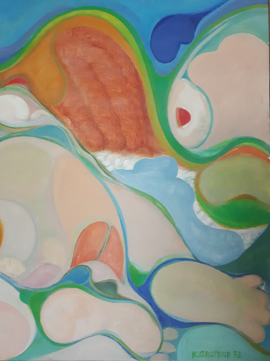 Karin Grotkop Large Oil On Canvas Female Nude Abstract 1973-photo-4