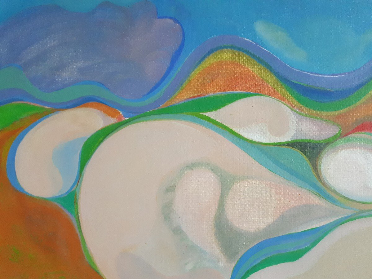 Karin Grotkop Large Oil On Canvas Female Nude Abstract 1973-photo-1