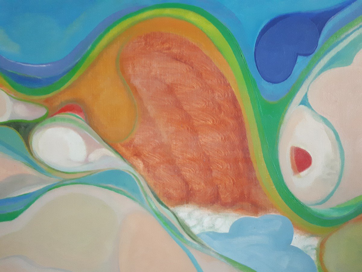 Karin Grotkop Large Oil On Canvas Female Nude Abstract 1973-photo-2
