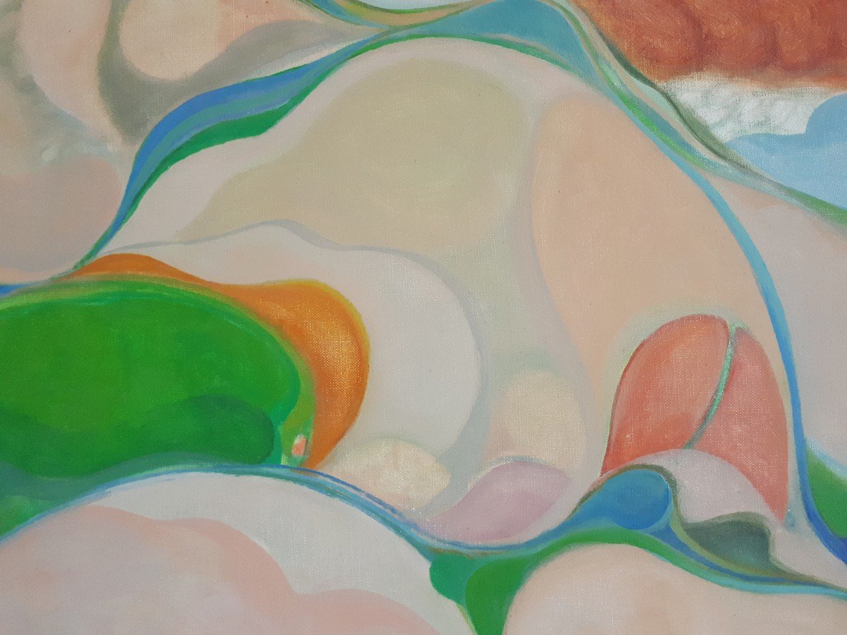 Karin Grotkop Large Oil On Canvas Female Nude Abstract 1973-photo-4