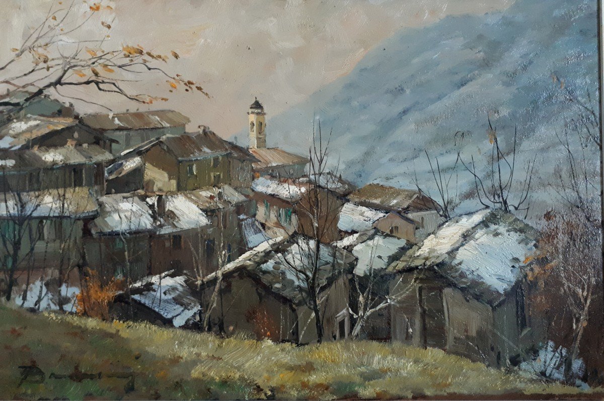 Arturo Bonanomi (1920-2010) Sueglio Village Lombardy Italy Oil On Panel-photo-2