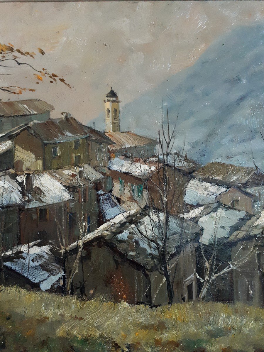 Arturo Bonanomi (1920-2010) Sueglio Village Lombardy Italy Oil On Panel-photo-4