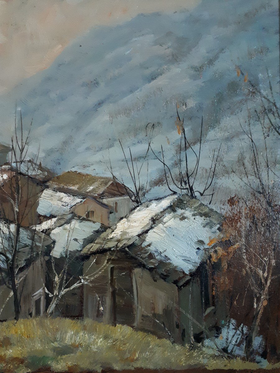 Arturo Bonanomi (1920-2010) Sueglio Village Lombardy Italy Oil On Panel-photo-1