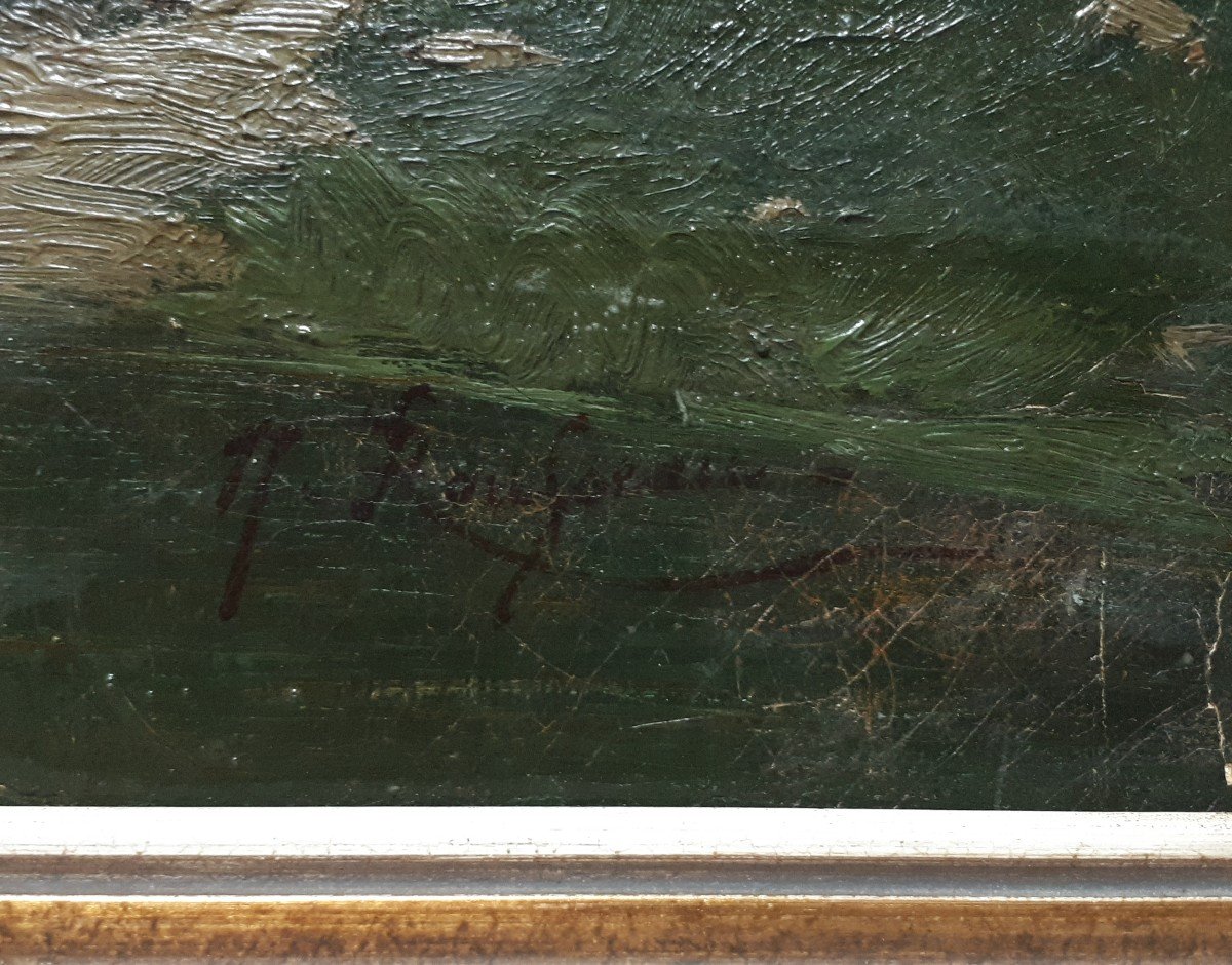 Nicolas ROUSSEAU huile sur toile paysage bord de rivière animé 19ème Ecole de Barbizon-photo-6