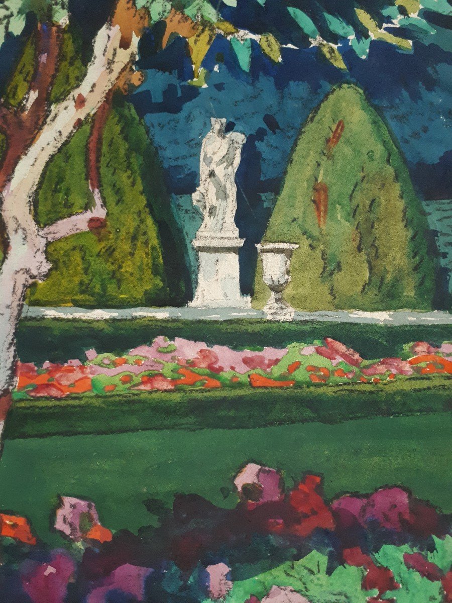 Tony George Roux (1894-1928) vue des jardins de Versailles 1923 aquarelle gouache-photo-4