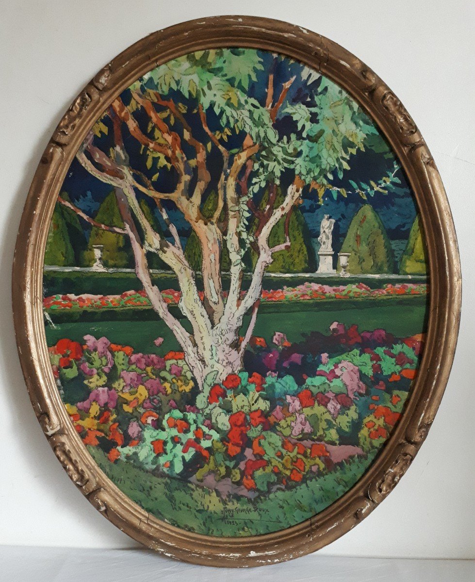 Tony George Roux (1894-1928) vue des jardins de Versailles 1923 aquarelle gouache