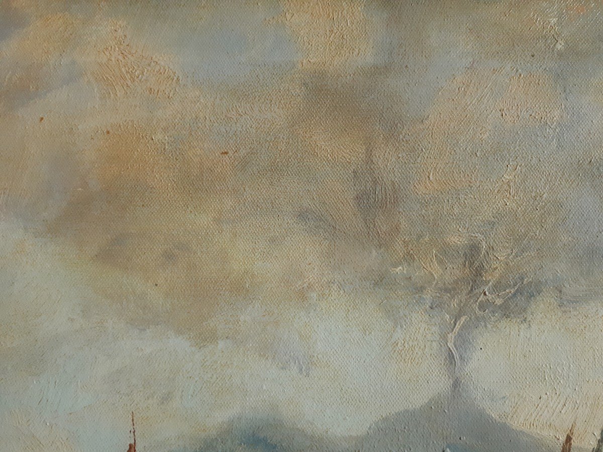 Painting Oil On Canvas View Of Vesuvius Bay Of Naples-photo-6