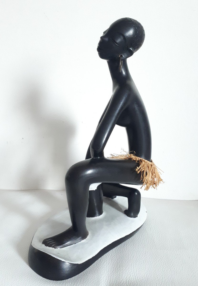Leopold Anzengruber Ceramic Sculpture African Woman Austria 1950-photo-3