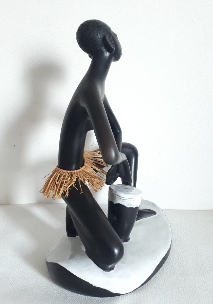 Leopold Anzengruber Ceramic Sculpture African Woman Austria 1950-photo-1