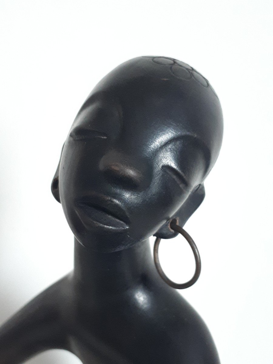 Leopold Anzengruber Ceramic Sculpture African Woman Austria 1950-photo-2