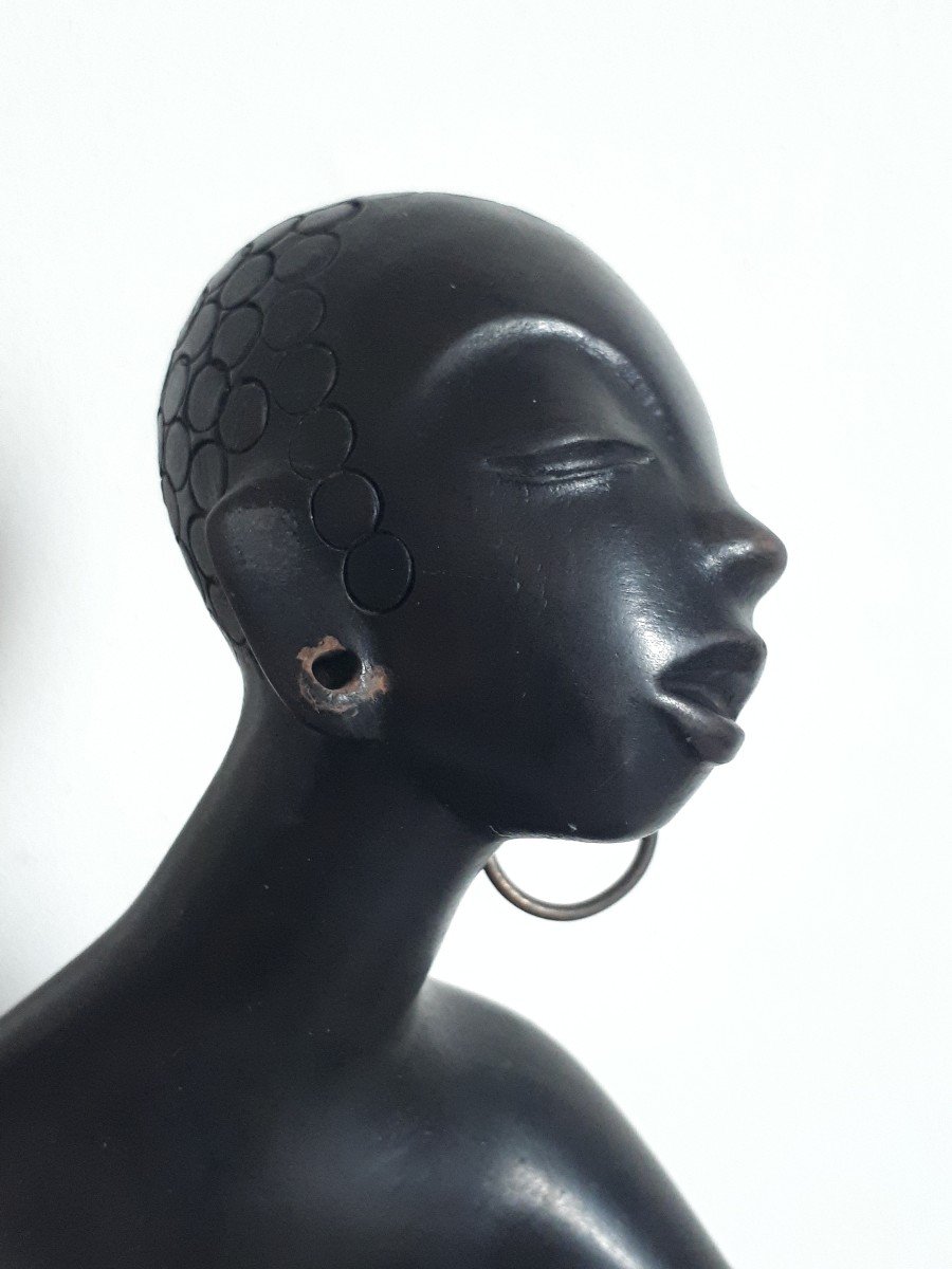 Leopold Anzengruber Ceramic Sculpture African Woman Austria 1950-photo-3