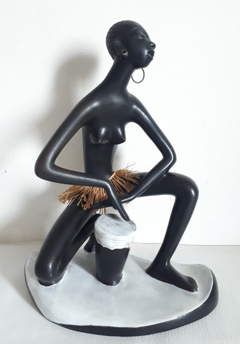 Leopold Anzengruber Ceramic Sculpture African Woman Austria 1950