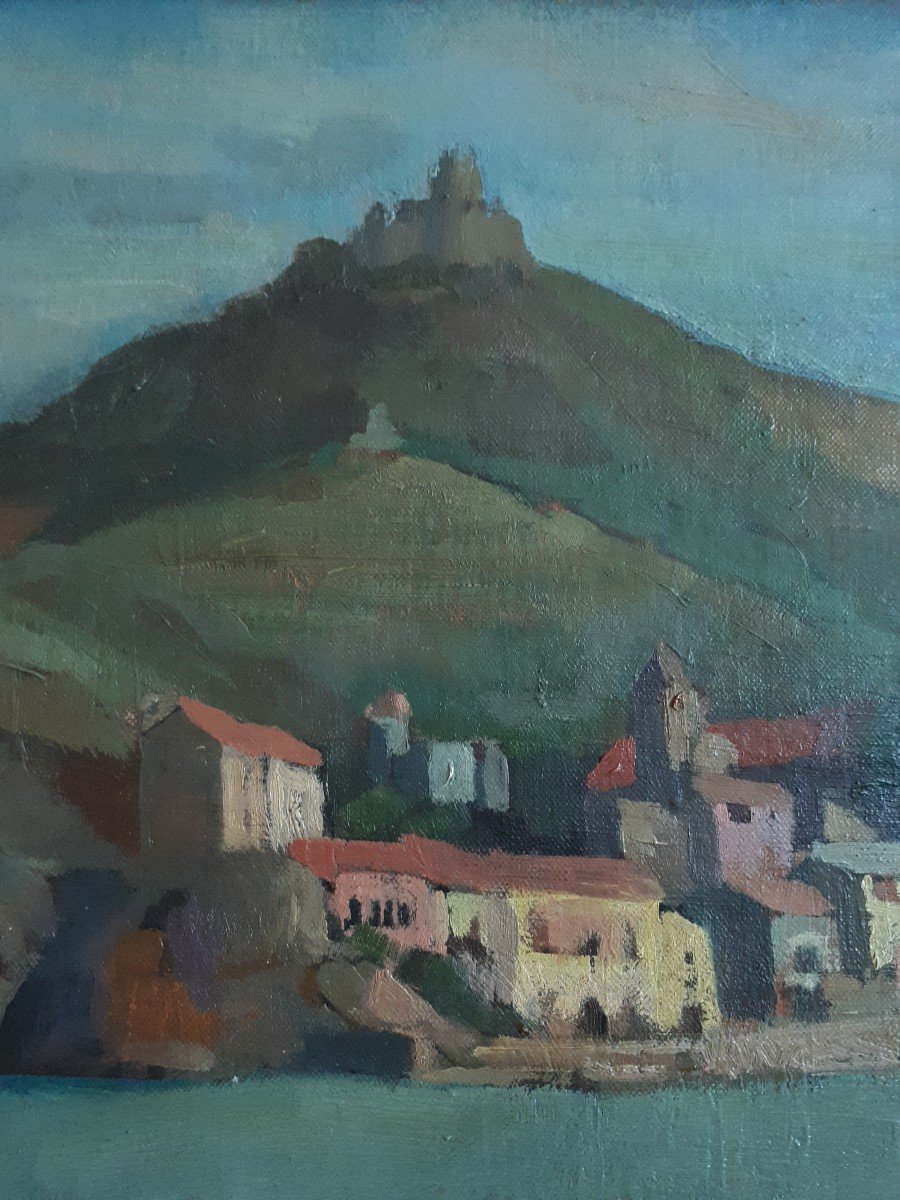 Gilbert Sailly (1916-1997) Port Of Collioure And Fort Saint-elme Oil On Canvas-photo-2