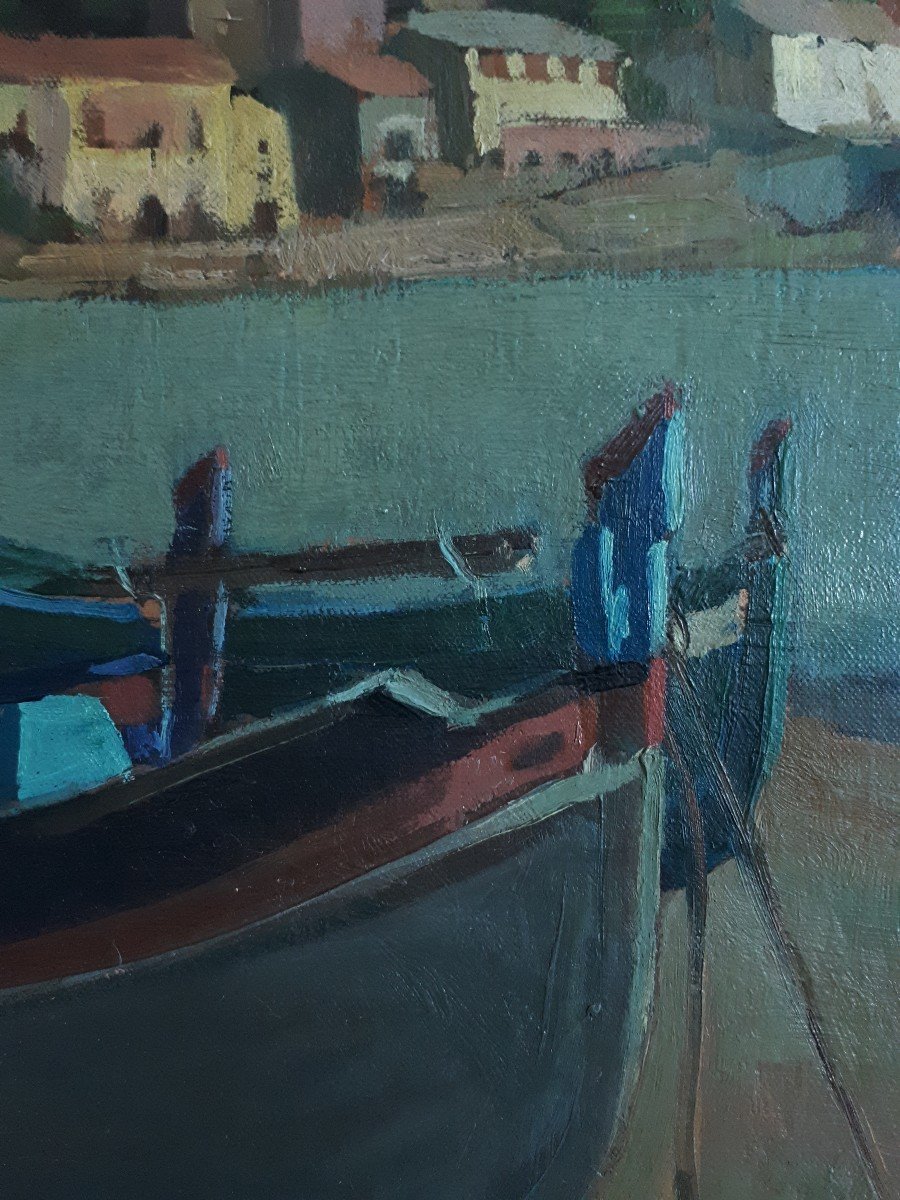 Gilbert Sailly (1916-1997) Port Of Collioure And Fort Saint-elme Oil On Canvas-photo-4