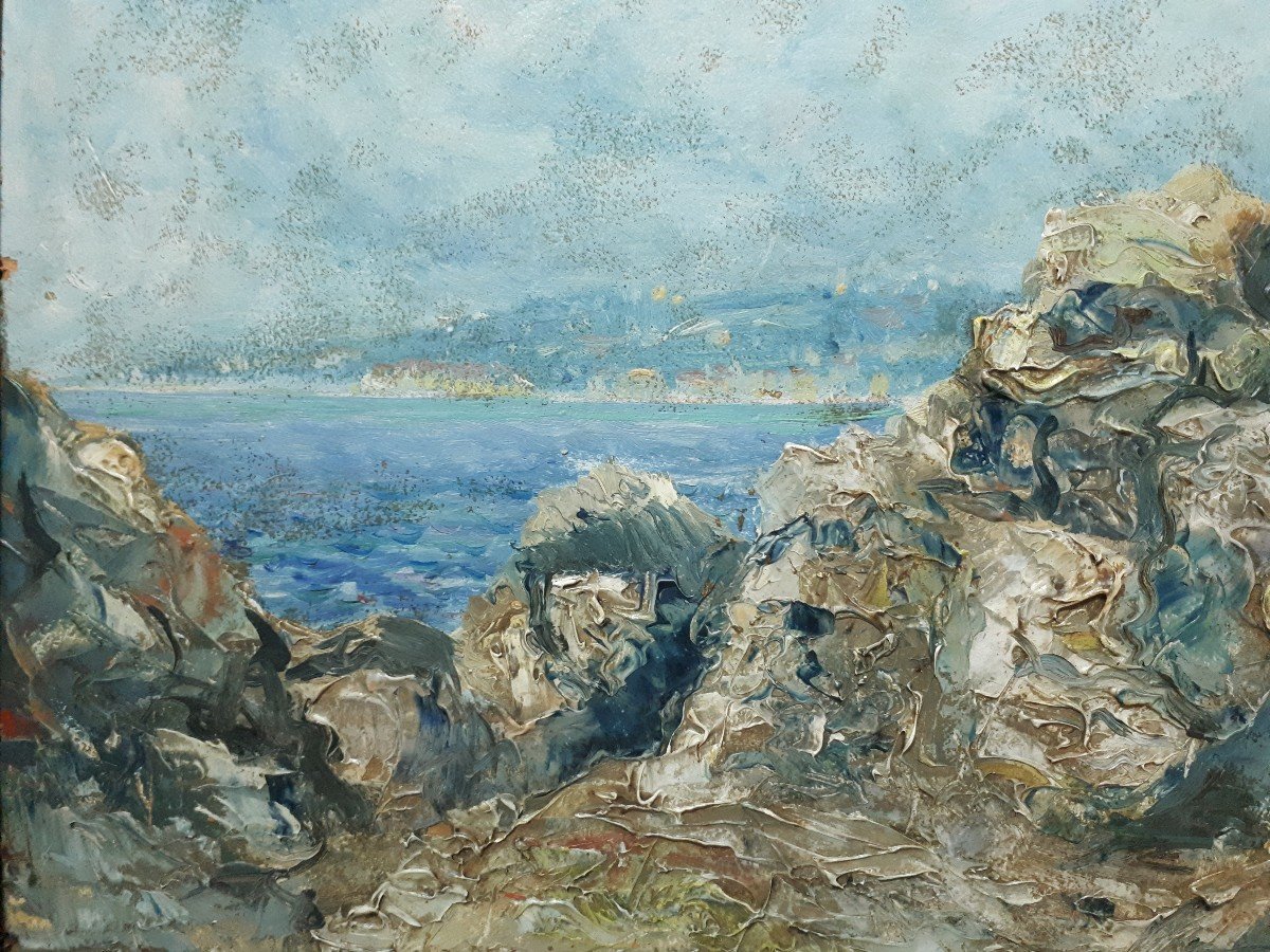 Robert BELGRAND (1901-1982) huile sur panneau vue de Nice 1933-photo-2