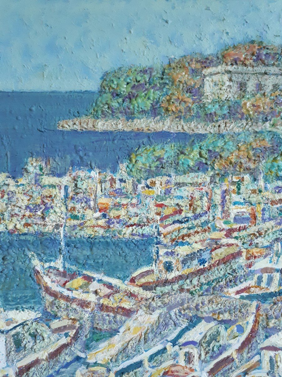 Mario Passarelli (born In 1930) Agay Le Port Mediterranean Provençal Landscape Oil On Canvas-photo-2