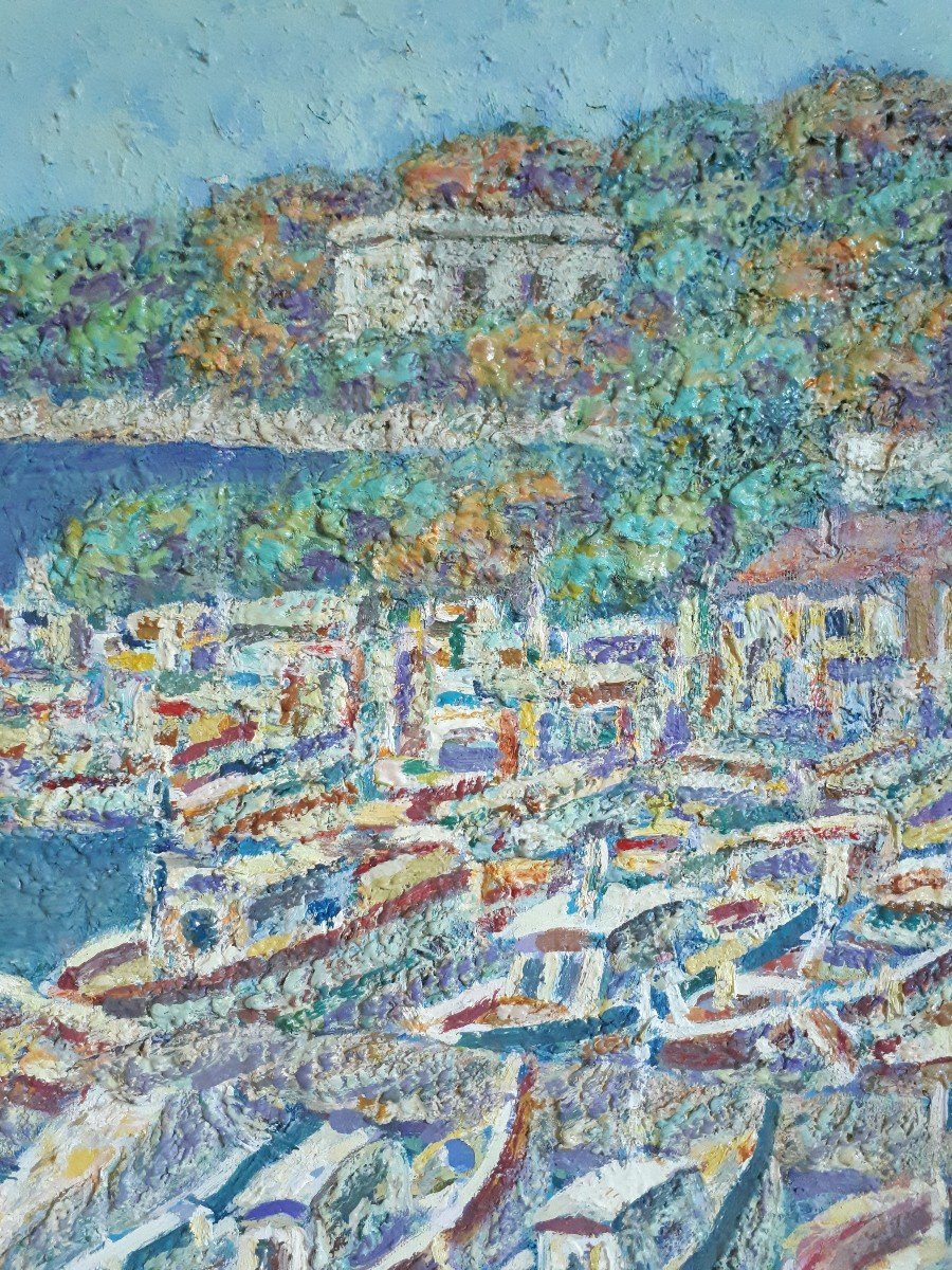 Mario Passarelli (born In 1930) Agay Le Port Mediterranean Provençal Landscape Oil On Canvas-photo-3