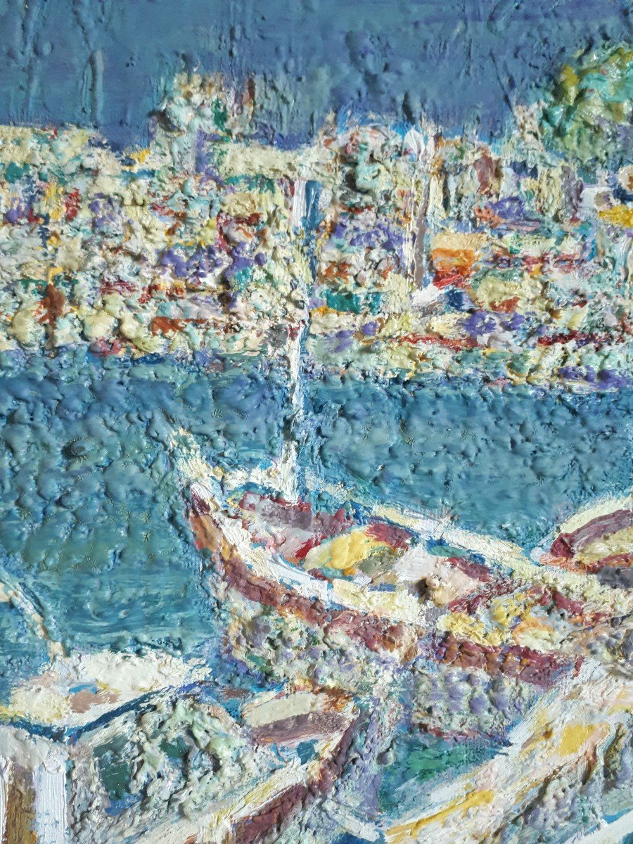 Mario Passarelli (born In 1930) Agay Le Port Mediterranean Provençal Landscape Oil On Canvas-photo-5