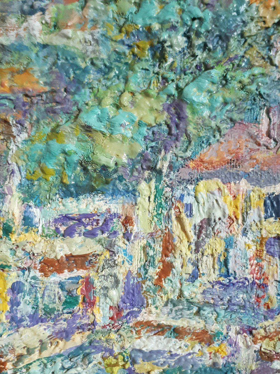 Mario PASSARELLI (né en 1930) Agay le port paysage provençal méditerranéen huile sur toile-photo-7