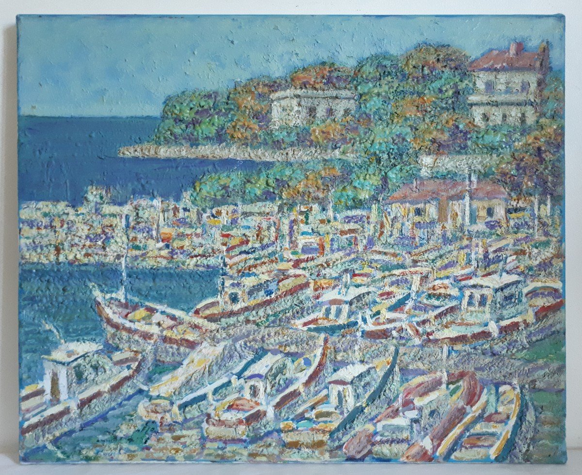 Mario Passarelli (born In 1930) Agay Le Port Mediterranean Provençal Landscape Oil On Canvas