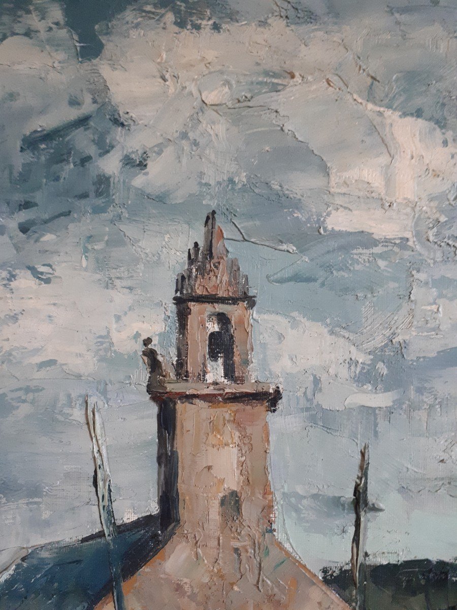 Port Of Camaret Sur Mer Brittany Oil On Marine Canvas (signed)-photo-5