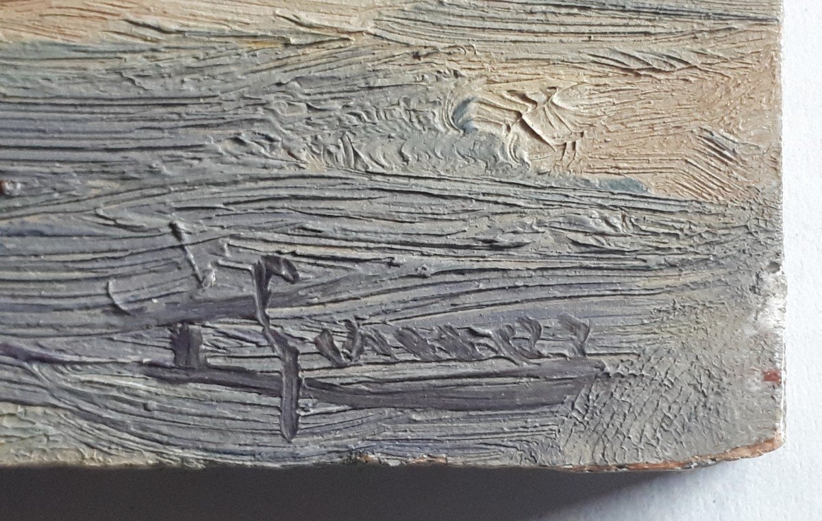 Paire de tableaux huiles sur bois marines retours de pêche Bretagne (signés)-photo-7