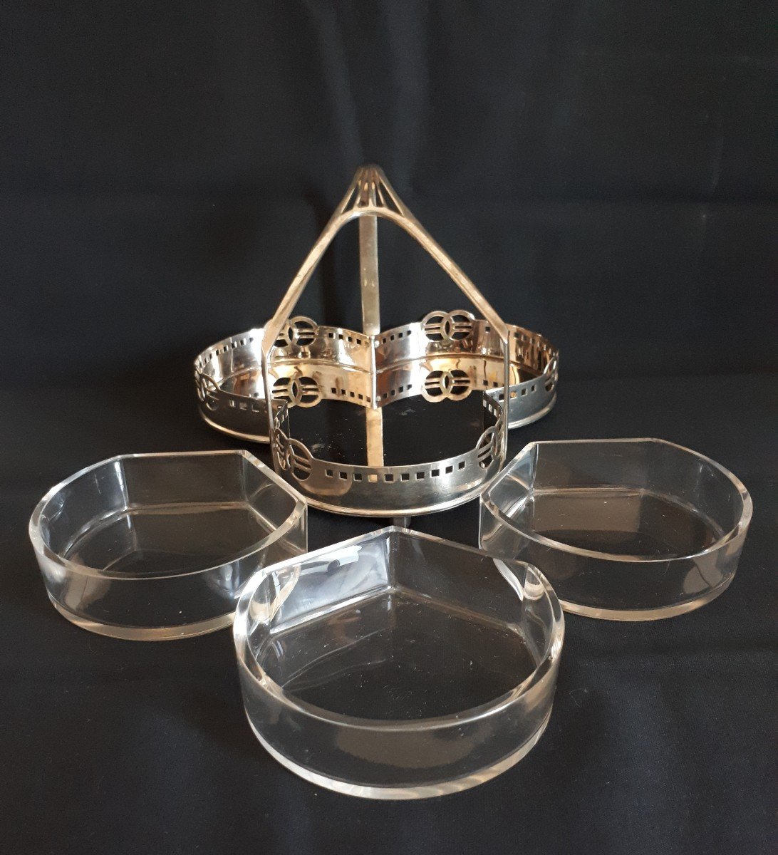 Wmf Hors d'Oeuvres Dish In Silver Plated Metal And Glass 1910-photo-2