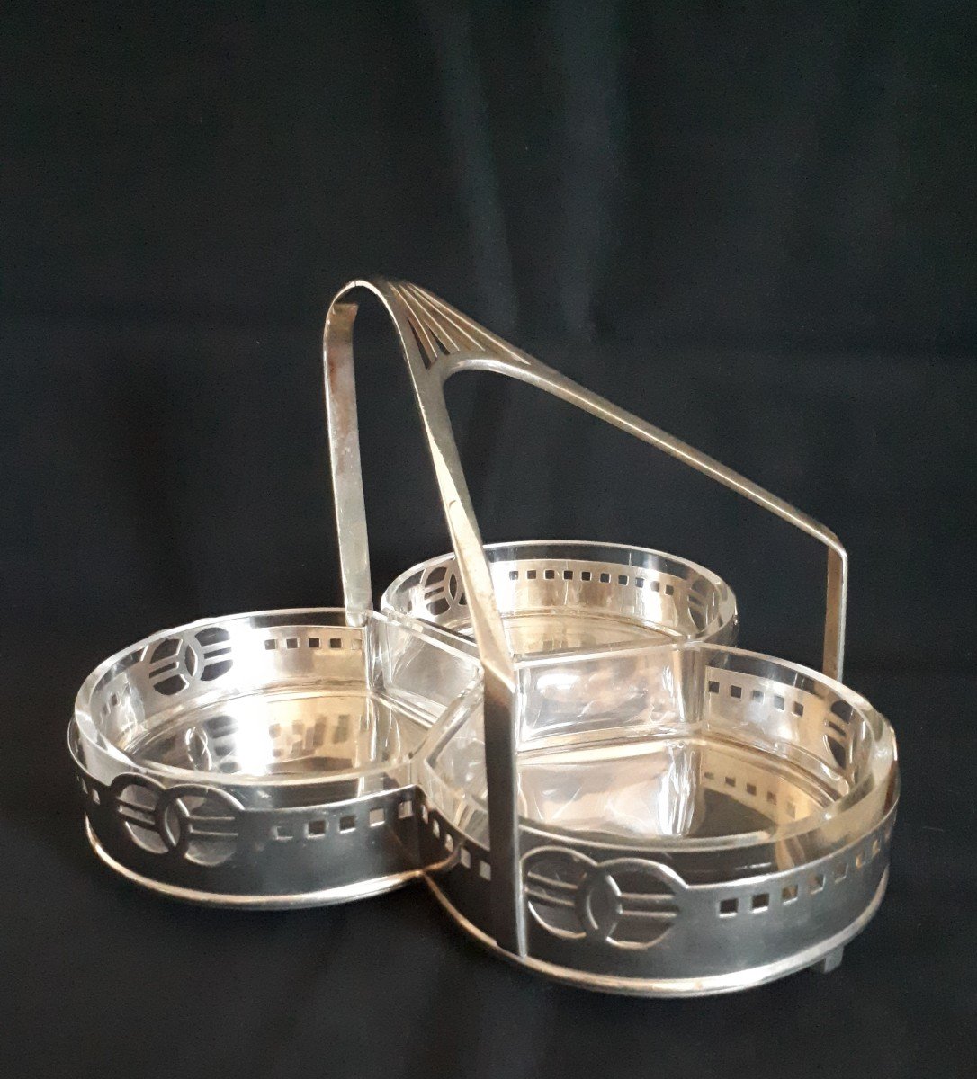 Wmf Hors d'Oeuvres Dish In Silver Plated Metal And Glass 1910