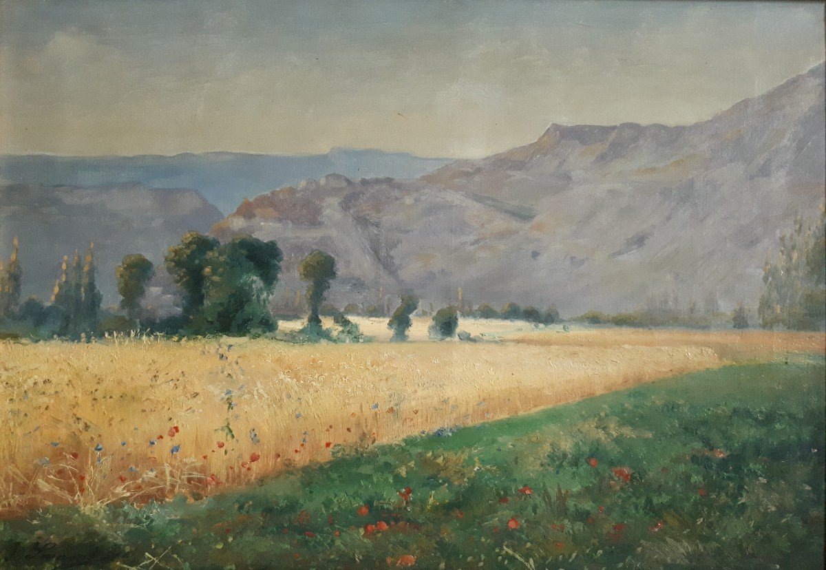 Huile sur toile paysage de campagne J. LAURENT fin 19ème début 20ème-photo-2