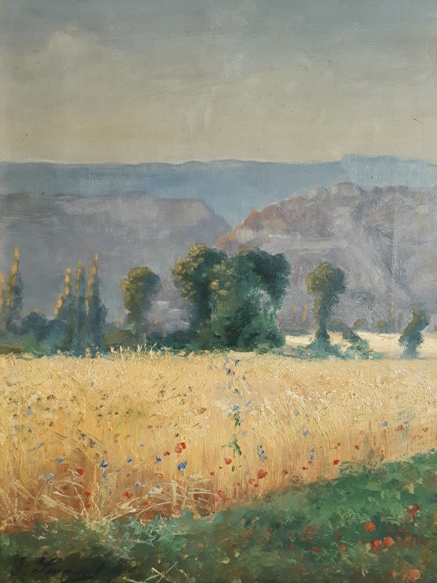 Huile sur toile paysage de campagne J. LAURENT fin 19ème début 20ème-photo-3