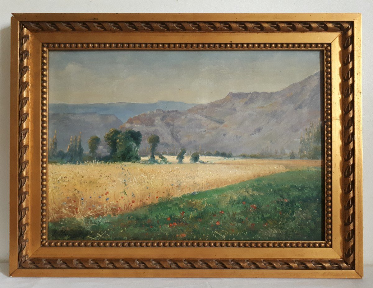 Huile sur toile paysage de campagne J. LAURENT fin 19ème début 20ème