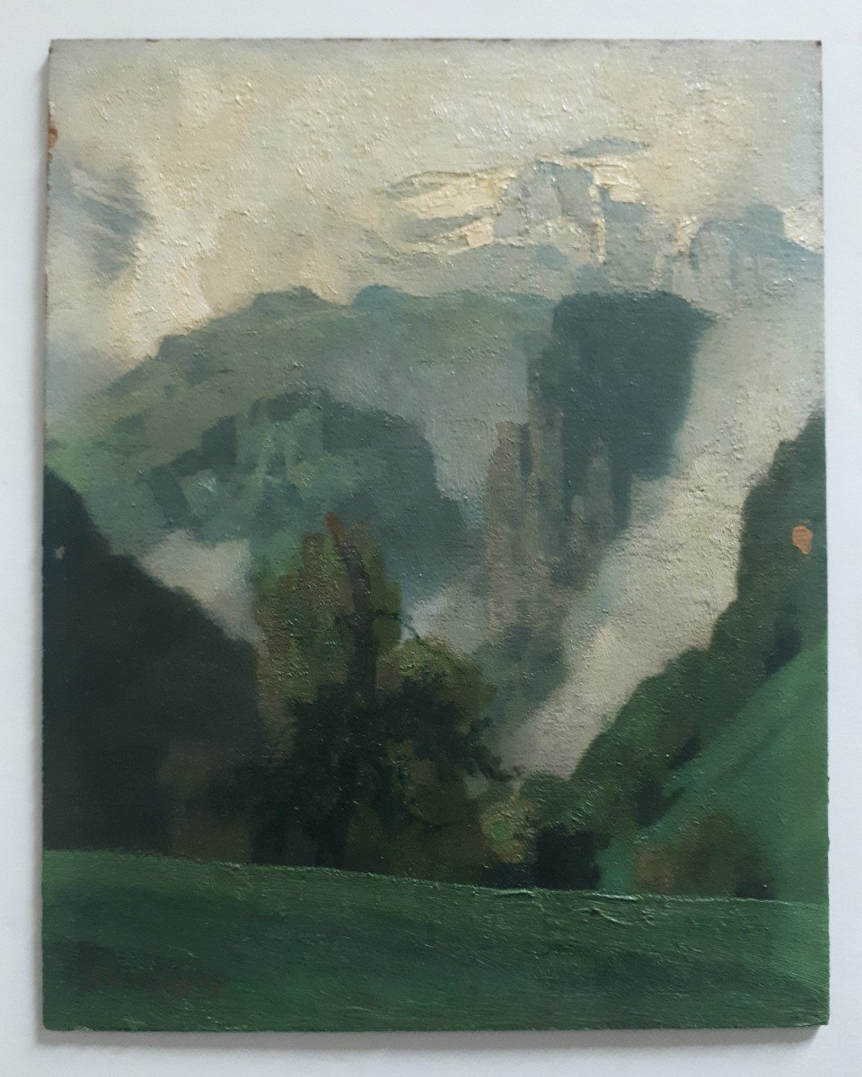 André CHARIGNY (1902-2000) L'Urirotstock vu de Beroldingen Alpes Suisse montagne - huile-photo-2