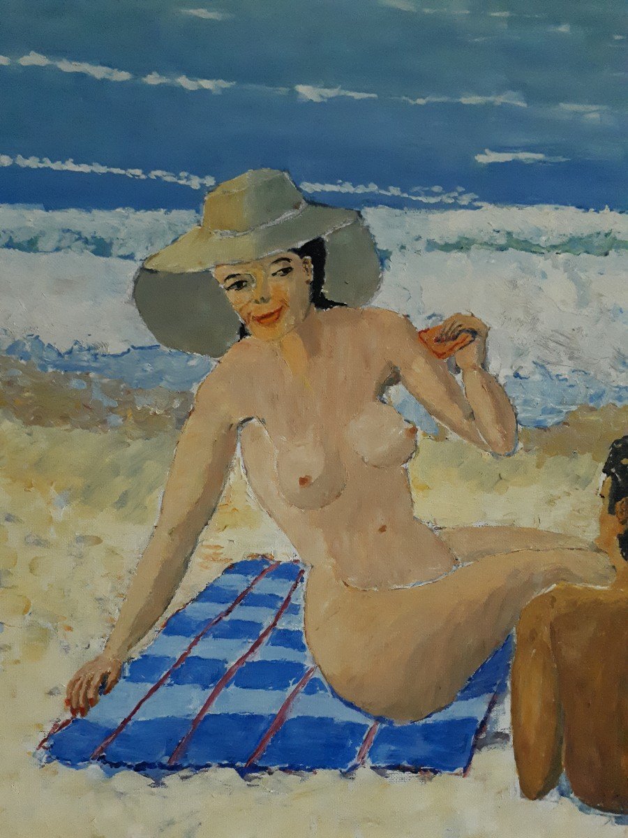 Large Painting Oil On Canvas Beach Scene Jacques Blanchard-photo-2