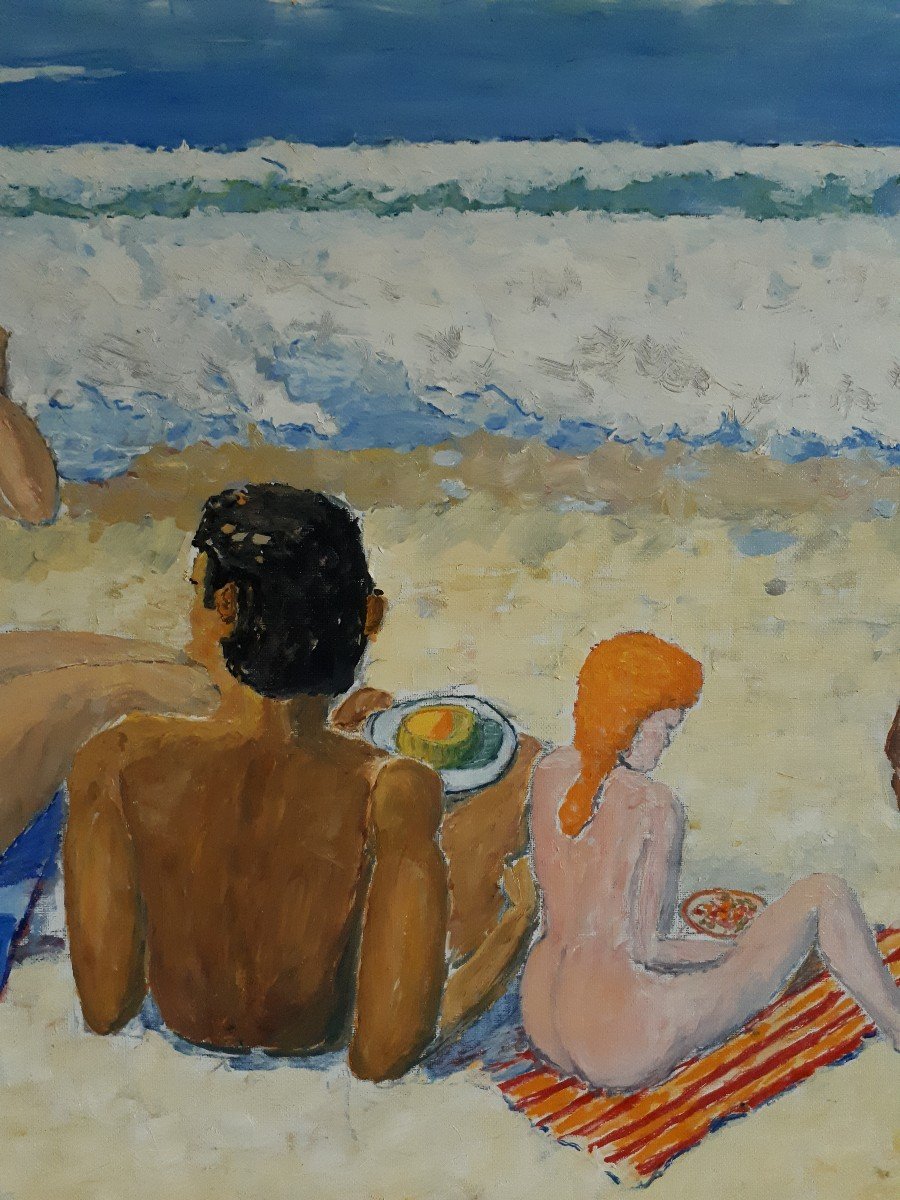 Large Painting Oil On Canvas Beach Scene Jacques Blanchard-photo-3