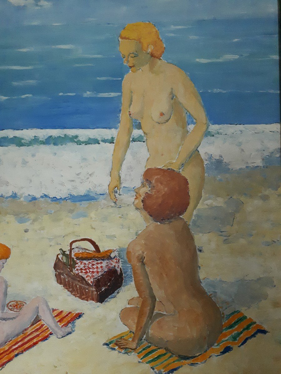 Large Painting Oil On Canvas Beach Scene Jacques Blanchard-photo-4