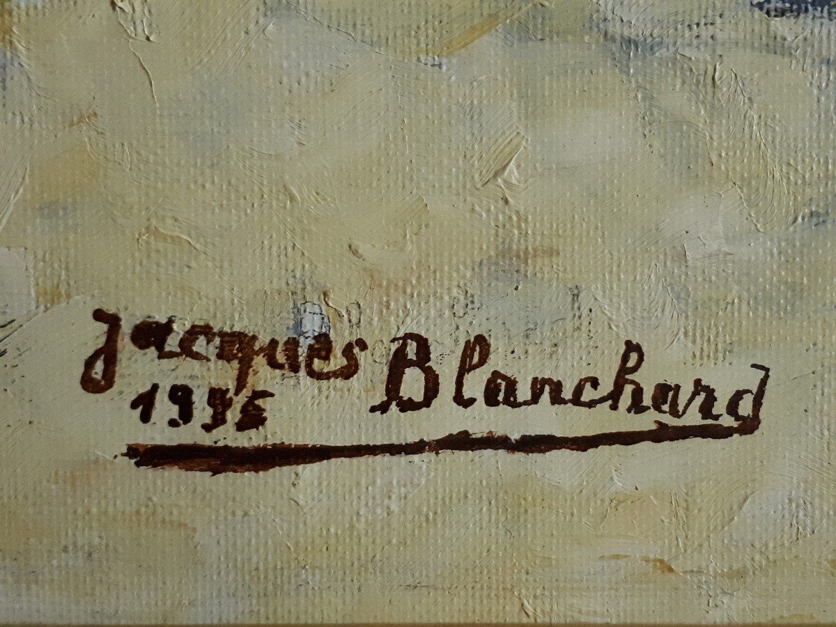 Large Painting Oil On Canvas Beach Scene Jacques Blanchard-photo-7