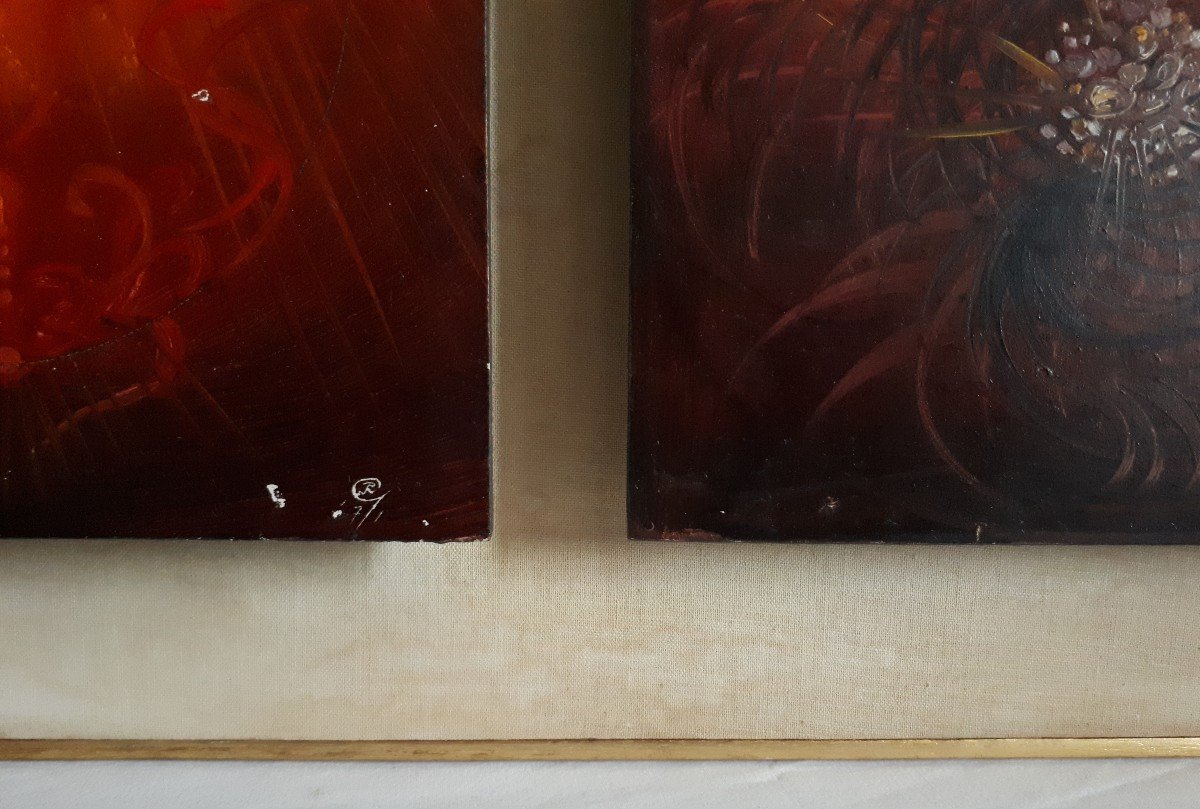 Raphaël GHISLAIN (né en 1928) huile sur bois - Petit triptyque rouge 1971  -  abstrait-photo-5