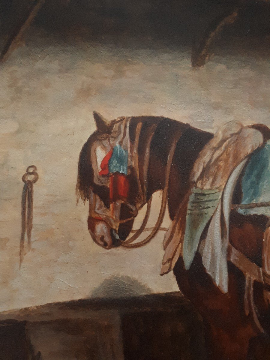 Watercolor Genre Scene Towing Horses And Children 19th-photo-1